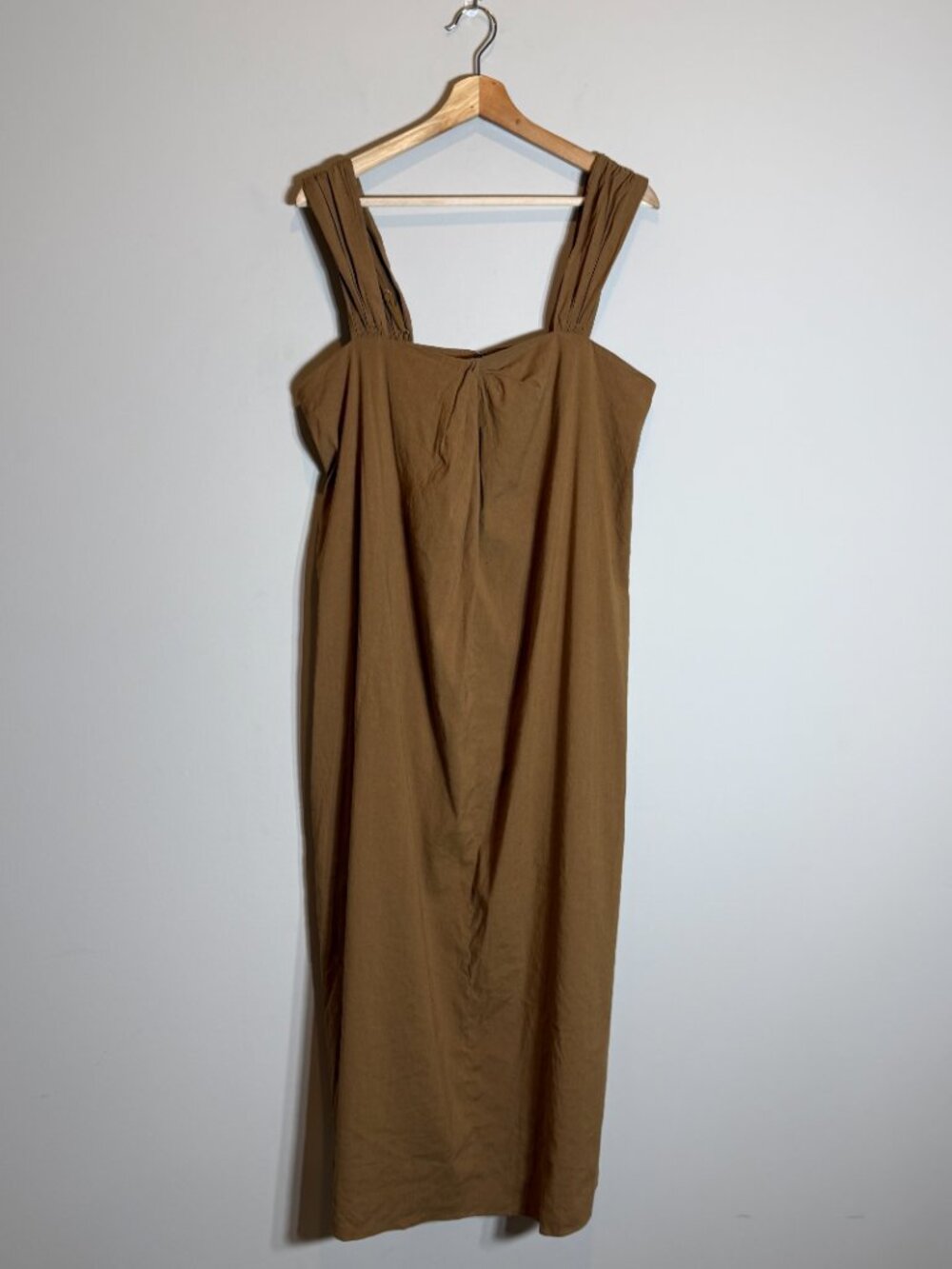 Vince Linen Square Neck A-Line Midi Dress Women's Large Brown Minimalist Chic - Picture 4 of 16
